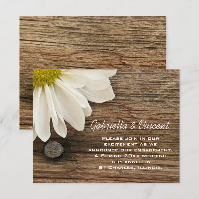 Invitación de compromiso de madera blanca y marrón (Anverso / Reverso)