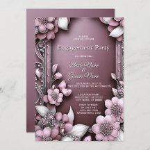 Invitación de compromiso de marco floral rosado