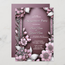 Invitación de compromiso de marco floral rosado