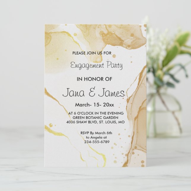 Invitación de compromiso de oro de acuarela modern (Anverso de pie)