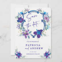 Invitación de compromiso de orquídea azul morada S