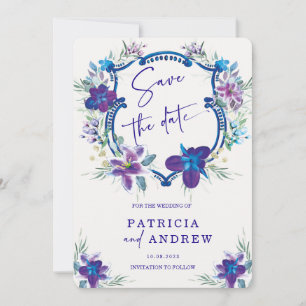 Invitación de compromiso de orquídea azul morada S