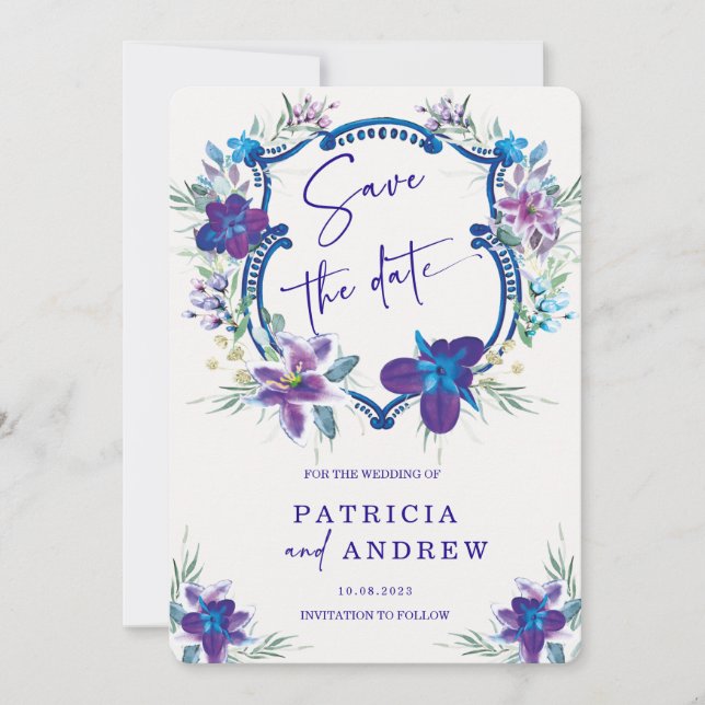 Invitación de compromiso de orquídea azul morada S (Anverso)
