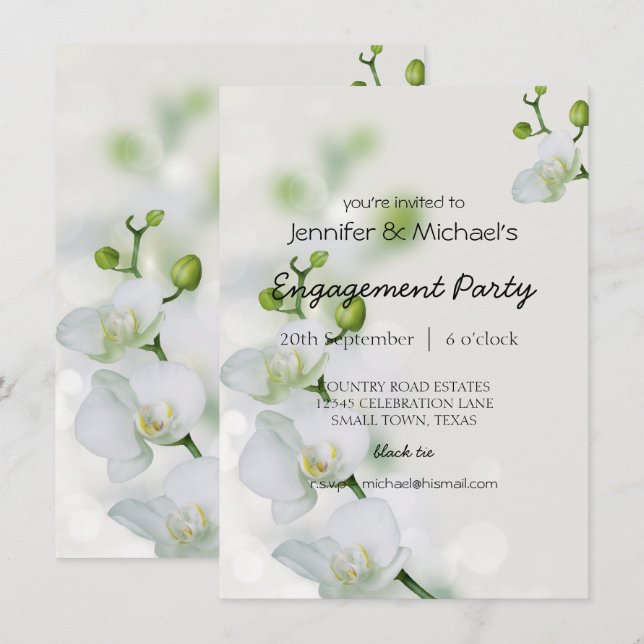 Invitación de compromiso de orquídea elegante suav (Anverso / Reverso)