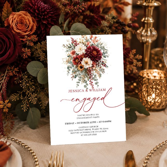 Invitación de compromiso de otoño con eucalipto do (Marsala Burgundy Gold Eucalyptus Fall engagement invitation card

)