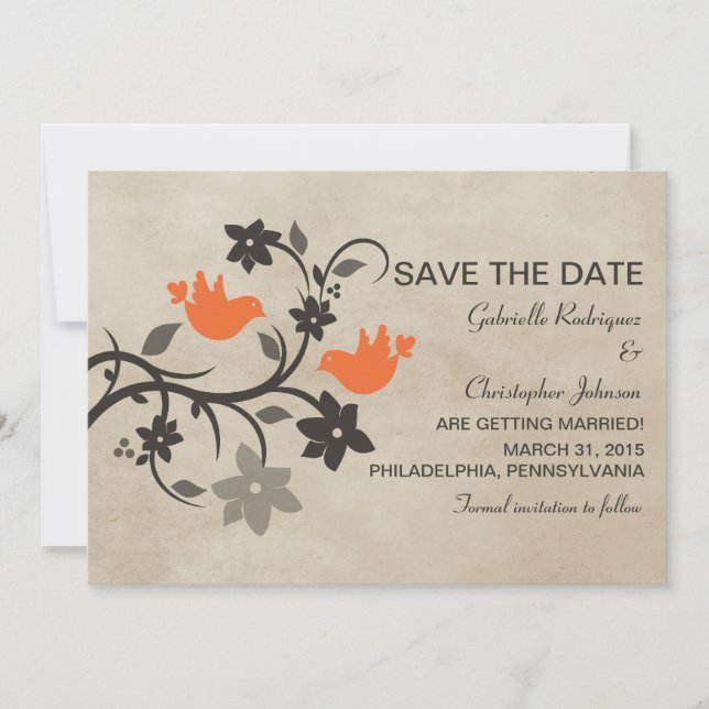 Invitación de compromiso de pájaros de amor floral (Anverso)