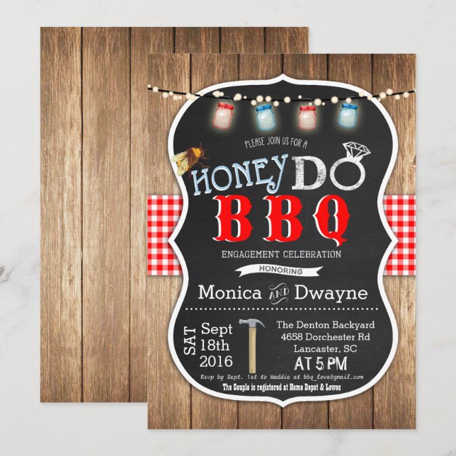 Invitación de compromiso de pareja Honey Do BBQ (Anverso / Reverso)