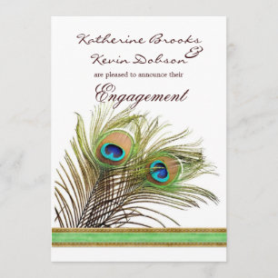 Invitación de compromiso de plumas de pavo real