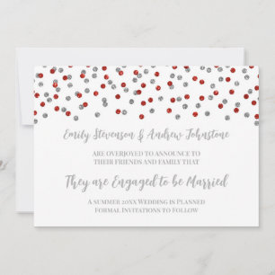 Invitación de compromiso de Red Silver Confetti