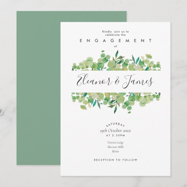Invitación de compromiso de vegetación de eucalipt (Anverso / Reverso)