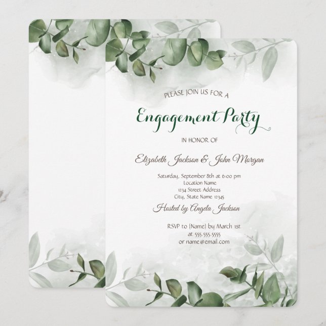 Invitación de compromiso de vegetación de eucalipt (Anverso / Reverso)