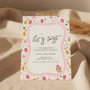 Invitación de compromiso de vino rosa caprichosa