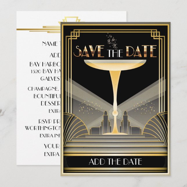 Invitación de compromiso Deco Champagne Save The D (Anverso / Reverso)