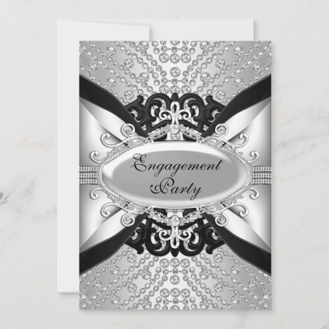 Invitación de compromiso Diamond Silver & Black (Anverso)