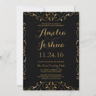 Invitación de compromiso fiesta elegante dorado ne