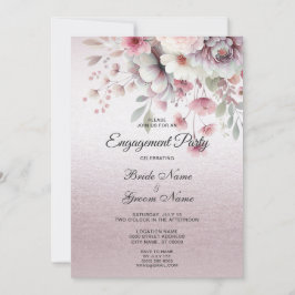 Invitación de compromiso floral blanca rosa modern