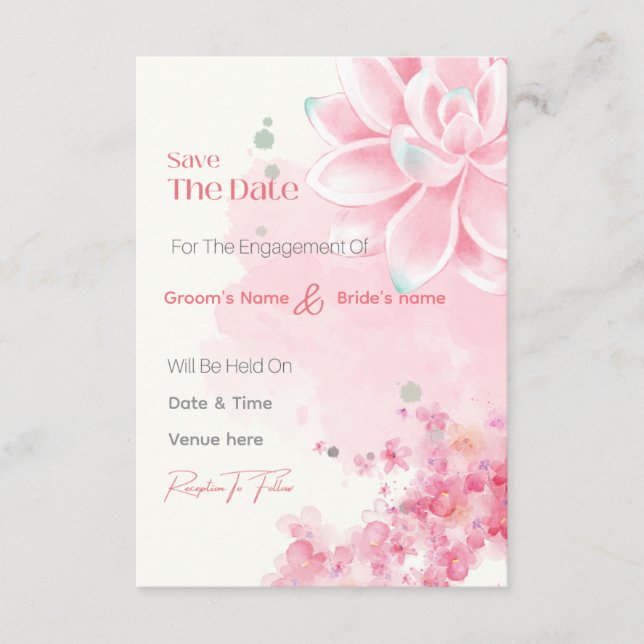 Invitación de compromiso floral con acuarela rosa  (Anverso)