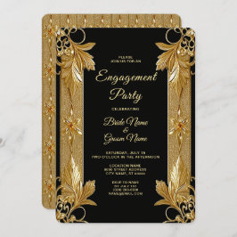 Invitación de compromiso floral con ornato negro d