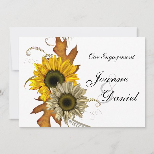 Invitación de compromiso floral de girasol amarill (Anverso)
