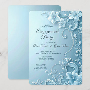 Invitación de compromiso floral decorativa azul