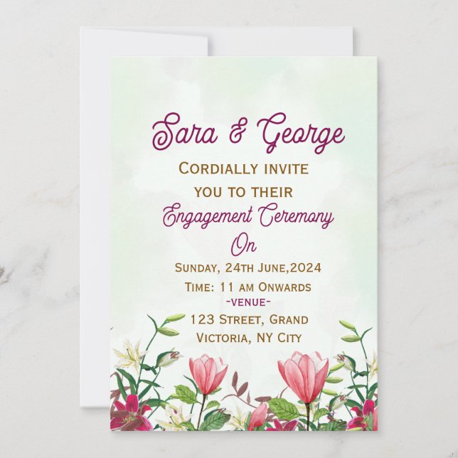 Invitación de compromiso floral elegante (Anverso)