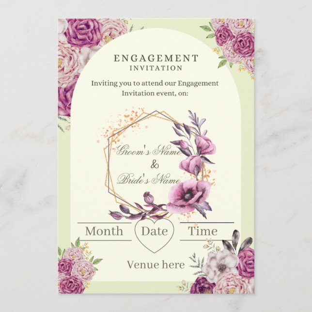 Invitación de compromiso floral elegante (Anverso)