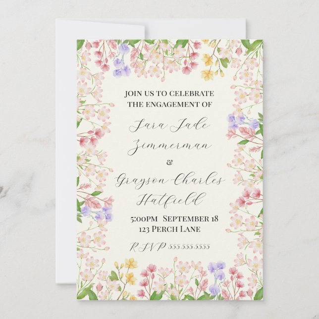 Invitación de compromiso floral para fiesta (Anverso)