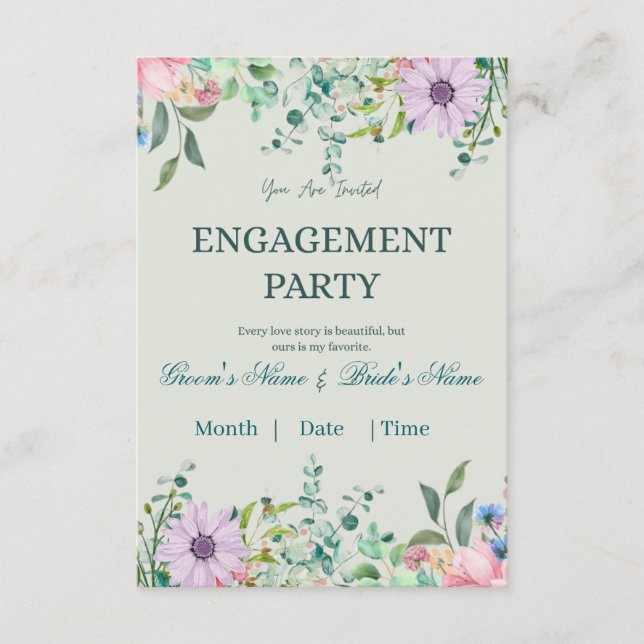 Invitación de Compromiso Floral Romántico Sage (Anverso)