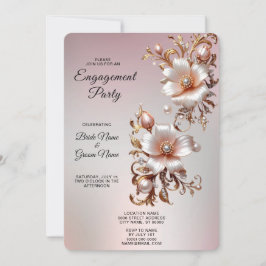Invitación de compromiso floral rosa decorativa