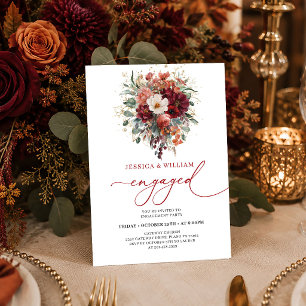 Invitación de compromiso floral verde boho Borgoña