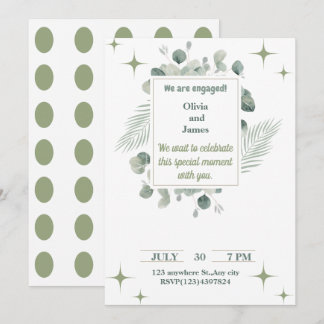 Invitación de compromiso floral verde minimalista
