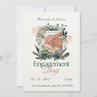 Invitación de compromiso floral verde y melocotón