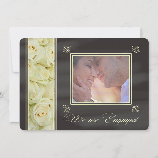 invitación de compromiso fotográfico de rosas blan (Anverso)