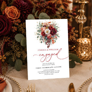 Invitación de compromiso Glam Burgundy Gold Floral
