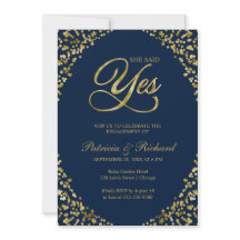 Invitación de compromiso Gold Blue She Said Yes