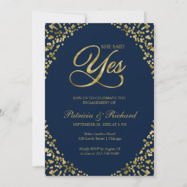 Invitación de compromiso Gold Blue She Said Yes