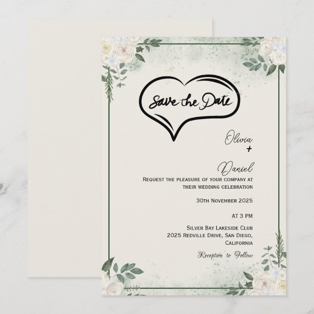 Invitación de compromiso Greenery Rustic Save The  (Anverso / Reverso)