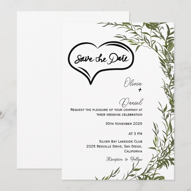 Invitación de compromiso Greenery Rustic Save The  (Anverso / Reverso)