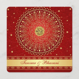 Invitación de compromiso Hindu Ganesh Rojo, pergam
