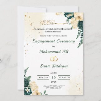 Invitación de compromiso islámica floral verde osc