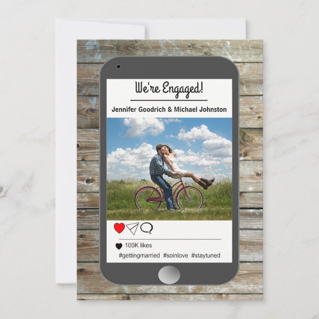 Invitación de compromiso móvil de foto de medios s (Anverso)