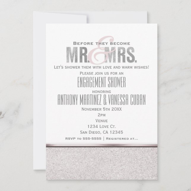 Invitación de compromiso Mr. & Mrs. Glamour Sparkl (Anverso)