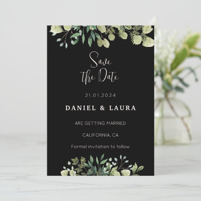 Invitación de compromiso negra (Anverso de pie)