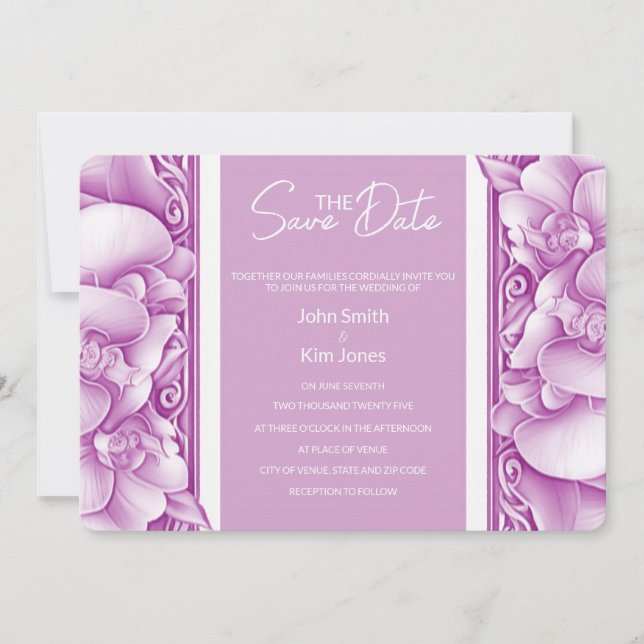 Invitación de compromiso ornamentada con orquídeas (Anverso)