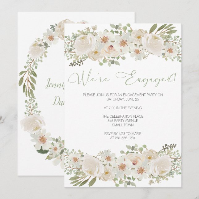 Invitación de compromiso para fiesta de boda flora (Anverso / Reverso)