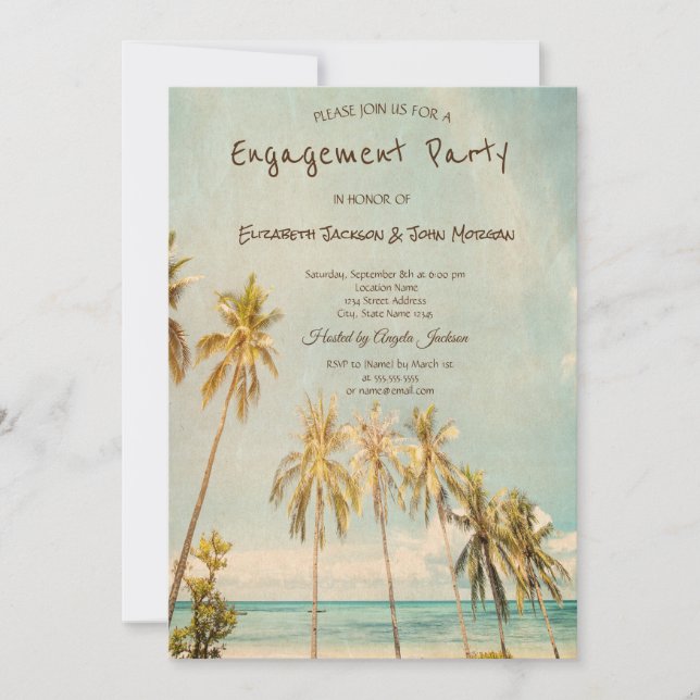 Invitación de Compromiso Retro Beach Palms (Anverso)