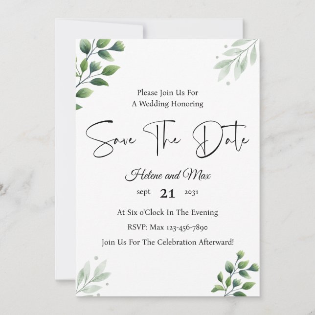 Invitación de Compromiso Romántico con Verde para  (Anverso)