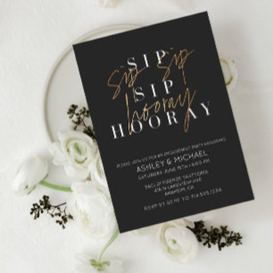 Invitación de compromiso Sip Sip Hooray Black Gold