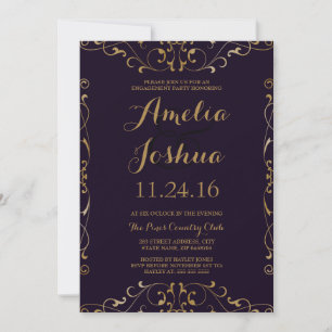 Invitación de compromiso y fiesta elegante con rem
