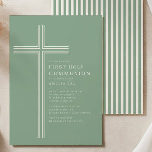 Invitación de Comunión de Cruz Verde Salvia